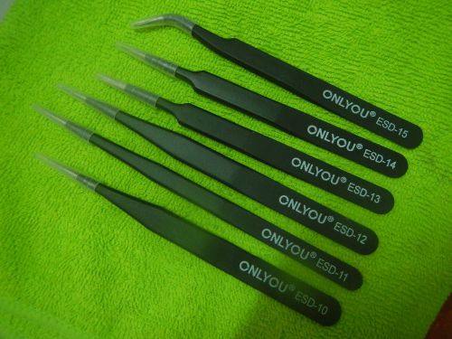 6pcs esd anti-static stainless steel tweezer set tweezers maintenance tools for sale