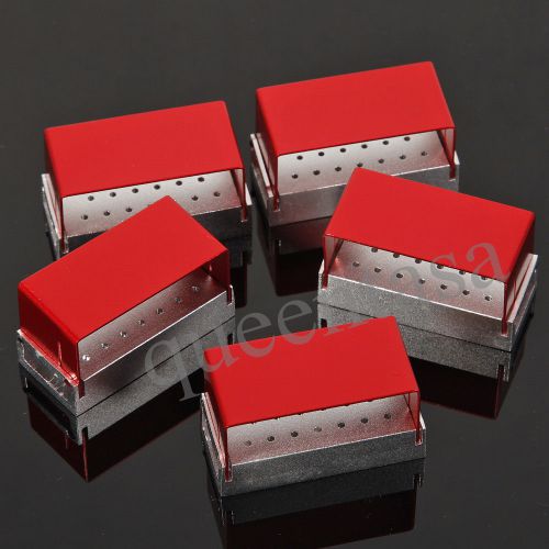 5pcs ALUMINIUM Dental Burs Holder 20 Holes Bur Block Disinfection Box Autoclave