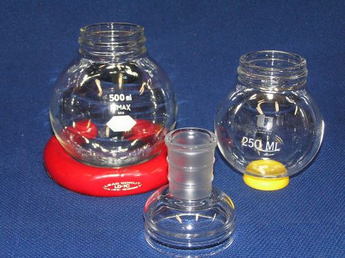 Kimax 500 and 250 ml round bottom distillation flask w/ top, 24/40 top joint for sale