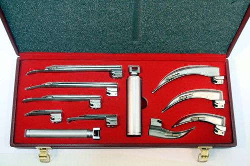 Fiberoptic Laryngoscope Mac + Miller EMT Anesthesia Combo SET 9 BLADES 2 HANDLES