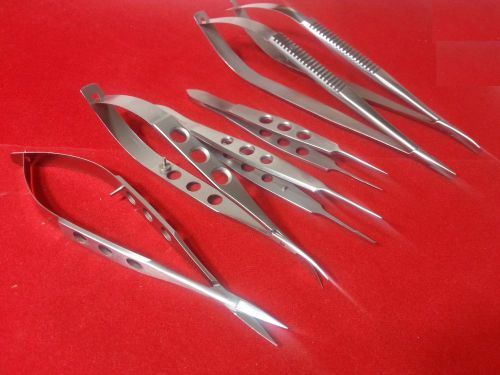 6 PCS CASTROVIEJO NEEDLE HOLDERS+SCISSORS+SUTURE FORCEPS SURGICAL INSTRUMENTS