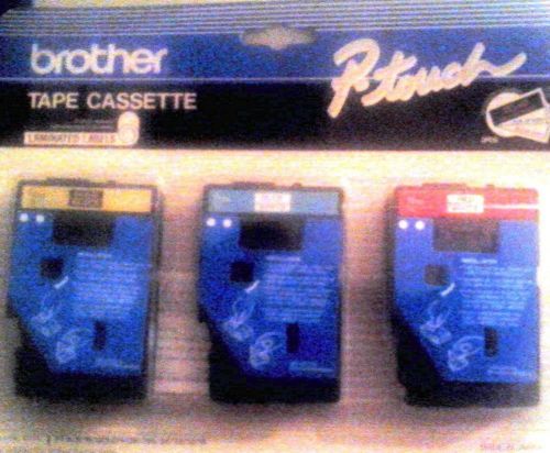 Brother p touch red  blue on white and gold on black trio pack tc-40 tape labels for sale