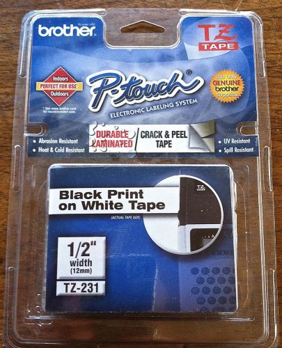 Sealed Genuine Brother P-Touch TZ Black Print On 1/2&#034; White Tape TZ-231