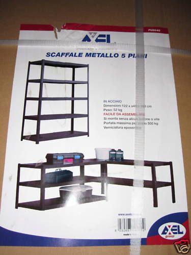 KIT 5 RIPIANI SCAFFALI SCAFFALE SCAFFALATURA RIPIANI METALLO E LEGNO 500 KG