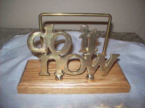 Vintage DO IT NOW Executive Letter File Holder  Brass Wood Base NIB