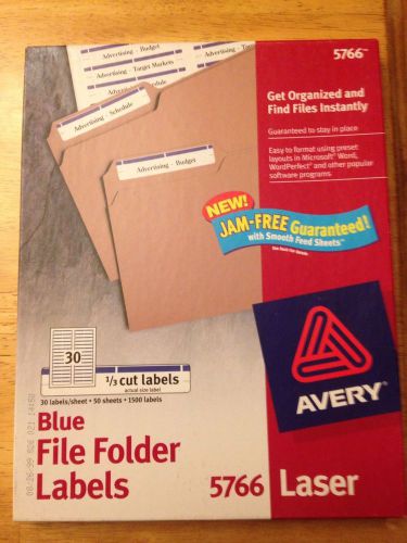 AVERY 5766 BLUE FILE FOLDER 1/3 CUT LABELS SELF ADHESIVE BOX 49 SHEETS