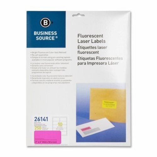 Business Source Laser Labels, Fluorescent, 2&#034;x4&#034;, 250/PK, Neon Pink (BSN26141)