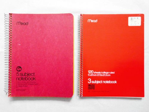 LOT OF 2 MEAD 3/5 Subject College Ruled Spiral Notebooks 8.5&#034; x 11&#034;  120/200