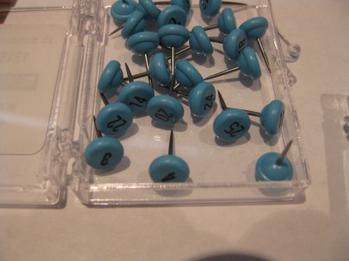Numbered Map Tacks 1215 B Moore Light Blue Pins 8 Boxes of 25: Numbers 1-200 New