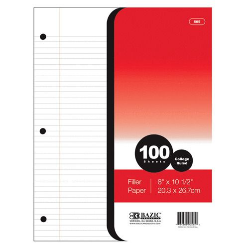 BAZIC C/R 100 Ct. Filler Paper, Case of 36