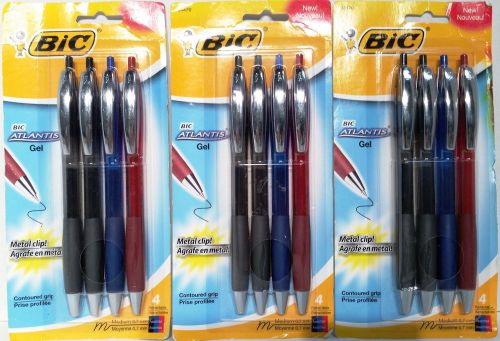 12 Bic Atlantis Ball Pen Metal Clip (3 packs of 4 each) Retractable Med 0.7 mm