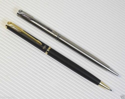 2 pcs POKY bp 167 ball point pen stainless steel &amp; BLACK free 2 refills BLACK