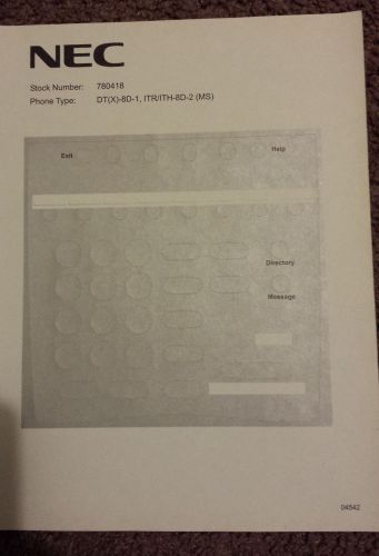 NEC DT(X)-8D-1, ITR/ITH-8D-2 (MS) Paper Desi Label,  *NEW* 780418