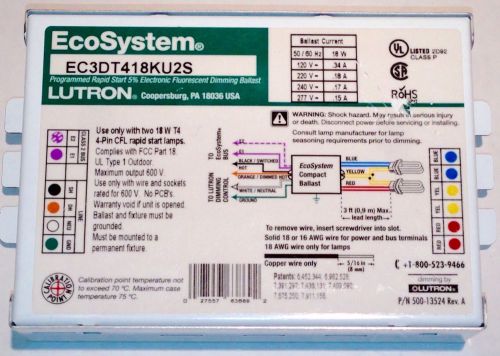 LUTRON ECOSYSTEM EC3DT418KU2S LIGHTING BALLAST ELECTRONIC DIMMING FLUORESCENT