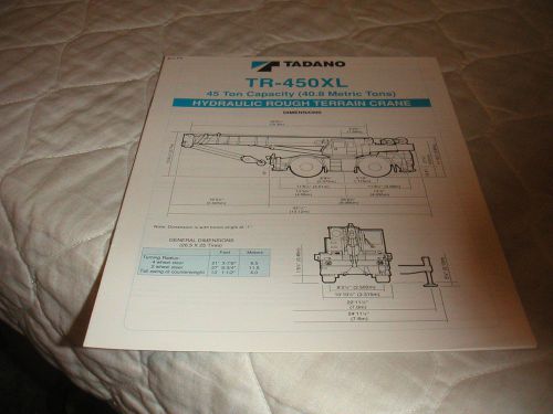 1992 TADANO MODEL TR-450XL HYDRAULIC ROUGH TERRAIN CRANE SALES BROCHURE