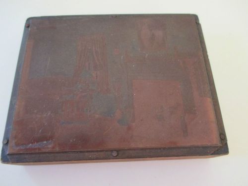 ANTIQUE COPPER AND WOOD PRINTING BLOCK VICTORIAN LIVING ROOM