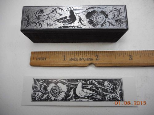 Letterpress Printing Printers Block, Typography Border w Stylized Bird &amp; Flowers