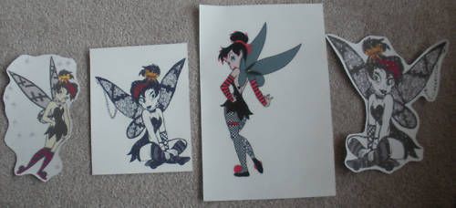 4 x Tinkerbell Goth Punk Tink  Iron On Heat Transfers - (Set E)