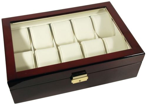 10 Watch Rosewood Glass Top Storage Organizer Case