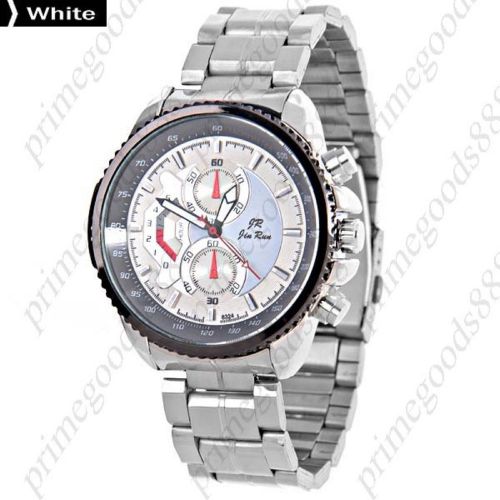 Stainless steel false sub dials quartz wrist men&#039;s wristwatch silver white face for sale