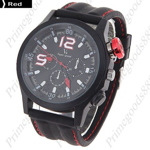 Round Rubber Analog Quartz Wrist Men&#039;s Free Shipping Wristwatch 3 Sub dials Red