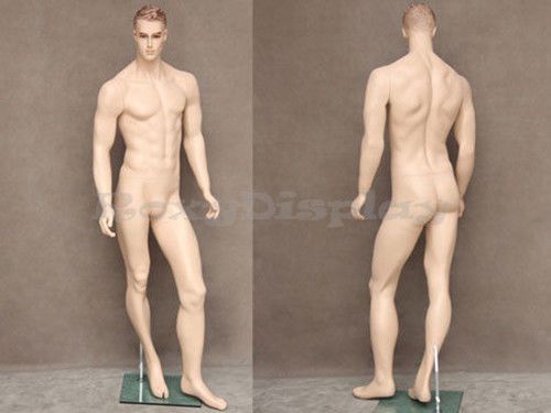 Male fiberglass realistic mannequin with molded hair dress from display #mz-wen2 for sale