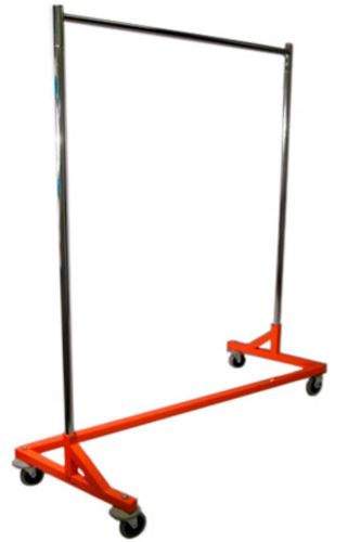 Heavy duty deluxe adj height rolling z rack garment clothes rack chrome &amp; orange for sale