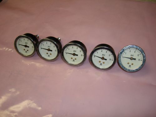 Lot of 5 U.S. Gauge USG 0-15 PSI 1 1/2&#034; Pressure Gauge