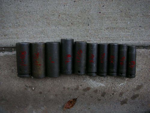 PROTO  Impact Socket,Deep,1/2Drive 1/2&#034; thru 1-1/8 10 pzs