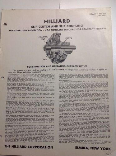 1951 hilliard slip clutch and slip coupling catalog (car, industrial) for sale