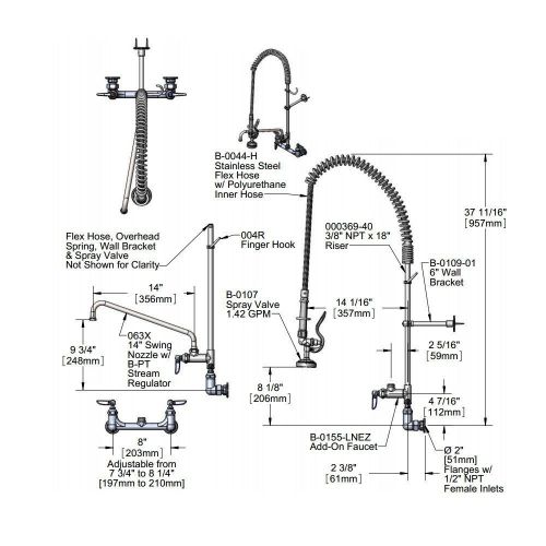 T &amp; S Brass B-0133-ADF14-B EasyInstall Prerinse Unit