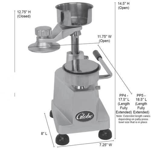 Globe PP4 Hamburger Patty Press, Manual, 4&#034; Diameter, 3/4&#034; Thick Patty, Includes