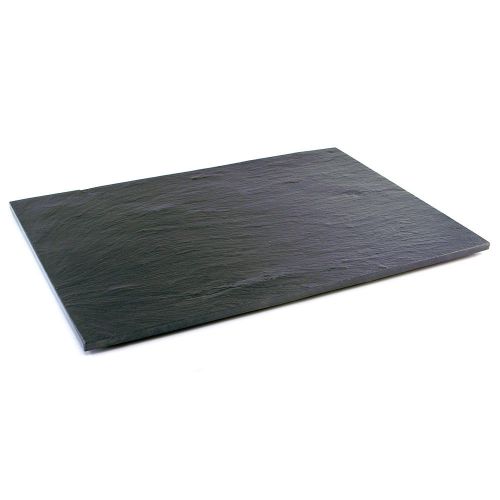 Zieher 19.75” Black Rectangle Slate Serving Plate with Rubber Feet 31301