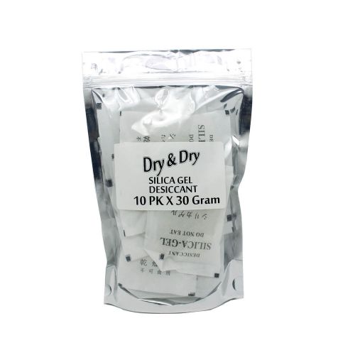 30 gram X 10 PK &#034;Dry &amp; Dry&#034; Silica Gel Desiccant - Ammo Gun Safe Reusable