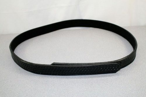 DUTYMAN ~ BLACK LEATHER BASKETWEAVE POLICE BELT ~ VELCRO CLOSURE Size XXL 48-50