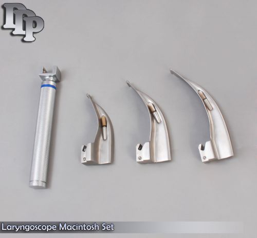 LARYNGOSCOPE SMALL HANDLE AA + 3 MACINTOSH BLADE #1 + 2 + 3 ENT ANESTHESIA SET