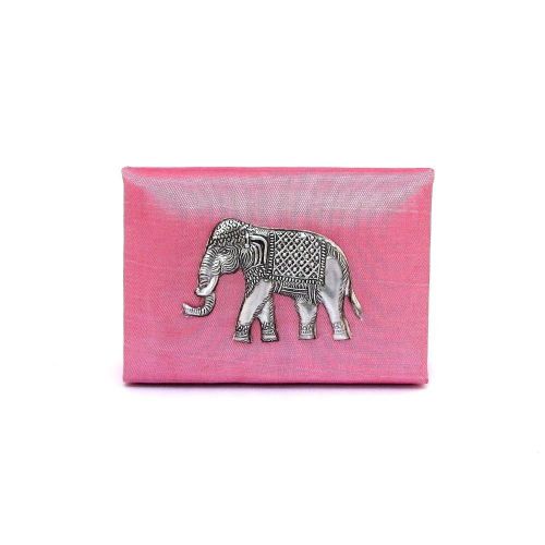 CARD BUSINESS HOLDER CASE CRADIT ID BOX ELEPHANT THAI SILK RED PINK HANDMADE