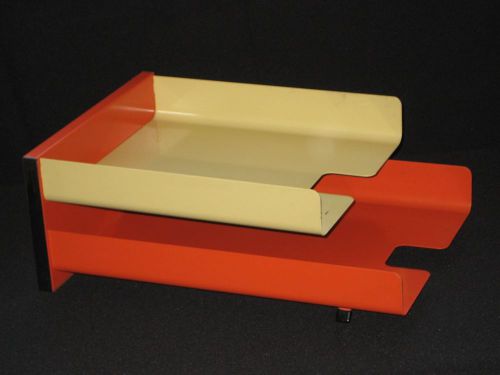 Vtg Mid Century MOSLER HARBOR Desk Basket Paper File Tray METAL 2 tier