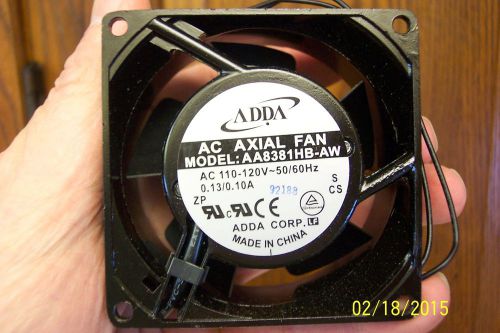 ADDA AC AXIAL FAN MODEL: AA8381HB-AW, 80mm DIA.X 38mm DEEP, 110-120VAC~50-60Hz