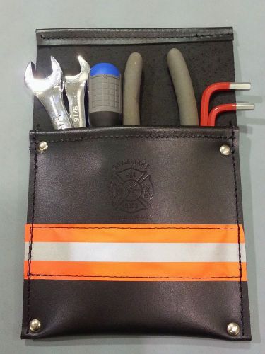Sav-A-Jake Firefighter Leather Pocket Tool Pouch w/3M Orange Reflective Stripe