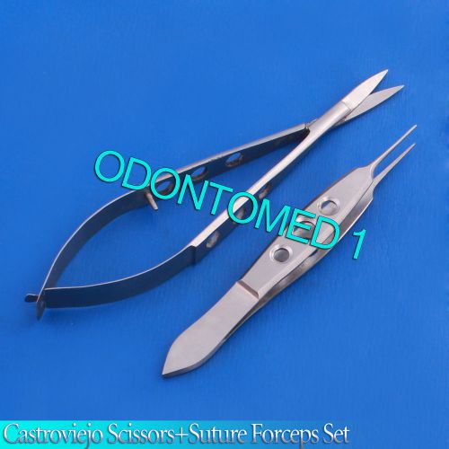 2 PC CASTROVIEJO SCISSORS STRAIT+SUTURE TISSUE FORCEPS