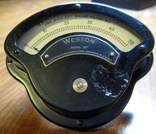 VINTAGE ANTIQUE WESTON Amperes DC Meter MODEL 267 Lead Resis 0 to 50