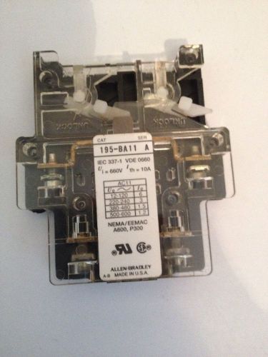 Allen Bradley 195-BA11 SER A AUXILIARY CONTACT FOR CONT