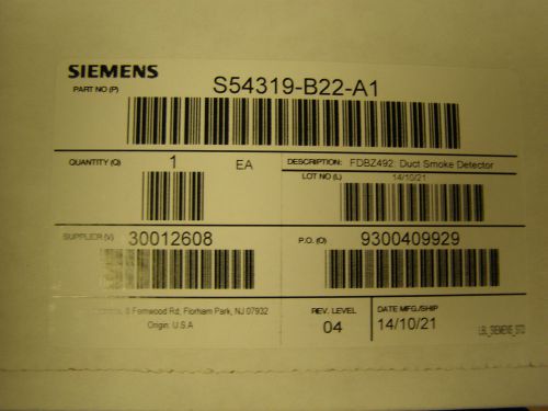 NEW SIEMENS S54319-B22-A1 Duct smoke detector