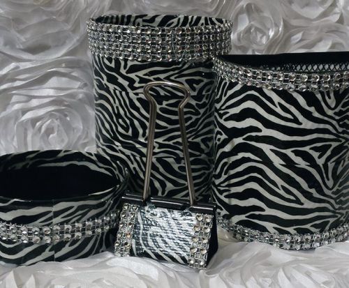 4 pc ZEBRA Print Duct Tape &amp; Bling Desk Set **LAST ONE**