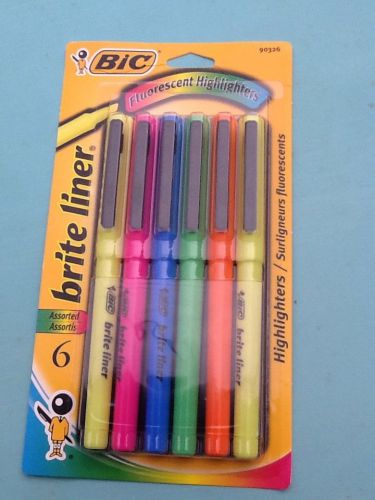 NEW 6 Pack BIC BRITE LINER FLUORESCENT HIGHLIGHTER  Assorted 90326