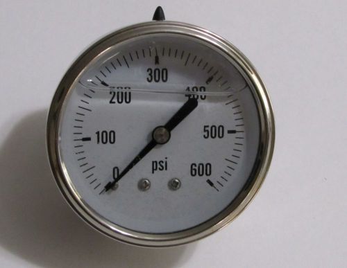 New Hydraulic Liquid Filled Pressure Gauge 0-600 PSI 1/4&#034; NPT Center Back Mount