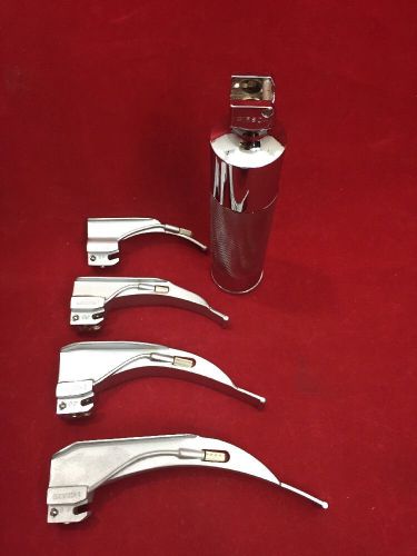 GIBSON Laryngoscope Set w/Battery Operated Handle &amp; 4 Blades Macintosh 1,2,3,4