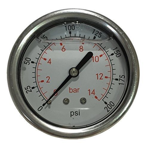 PneumaticPlus LFSB25-200 Liquid Filled Pressure Gauge WOG- 1/4&#034; NPT Back Mount -