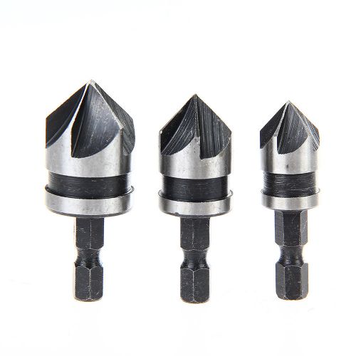 3x Hex Countersink Bore Boring Set for Wood Metal Quick Change Drill Bit Tools